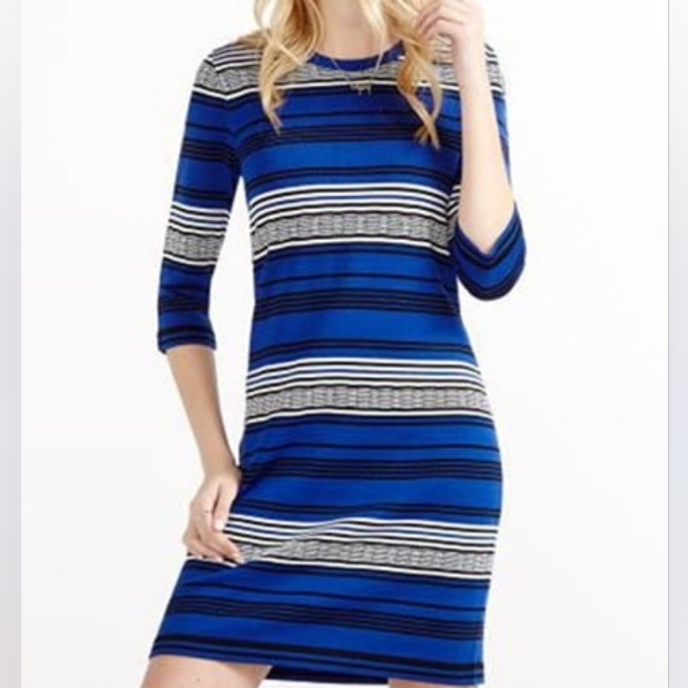 2X • Willow & Thread • Striped 3/4 Sleeve Sweater Dress - Fine Knit